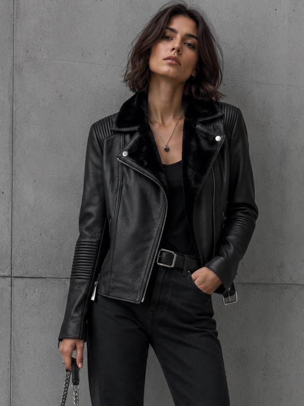 BCBGMaxAzria Charlie black leather moto jacket L